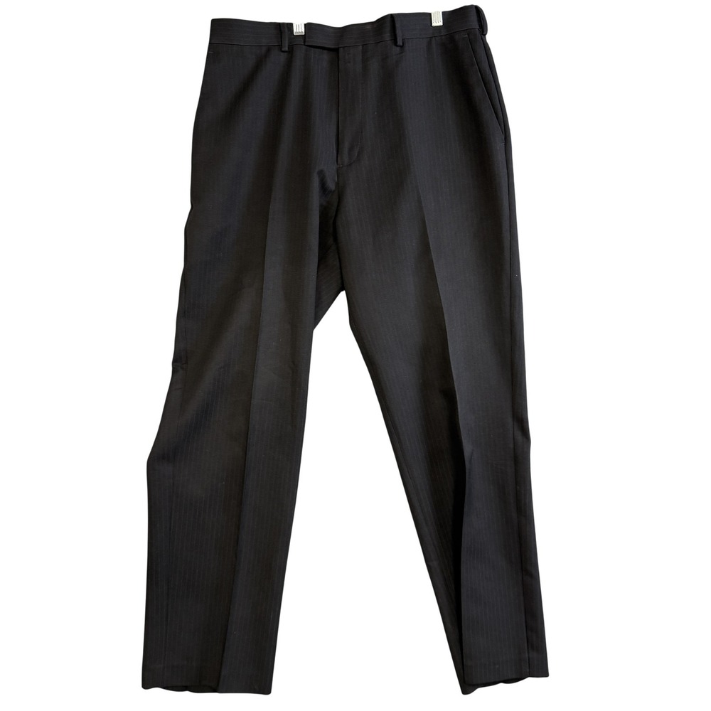 Perry Ellis America Dress Pants Mens 34x32 Black Pinstripe Flat Front Business
